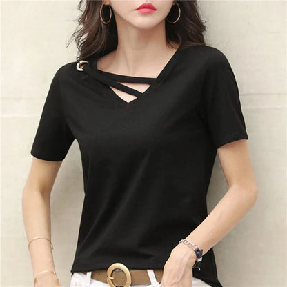 Womens Korean Fashion V Neck Summer Top