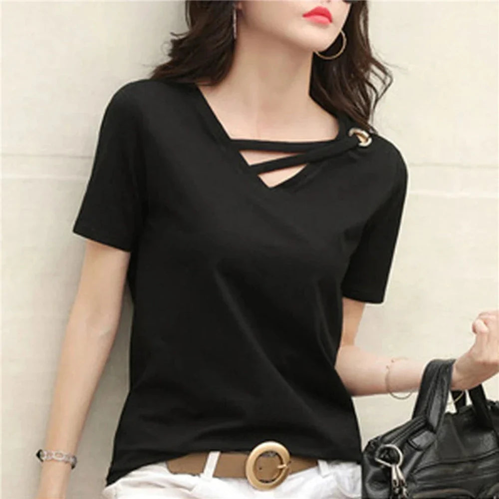 Womens Korean Fashion V Neck Summer Top