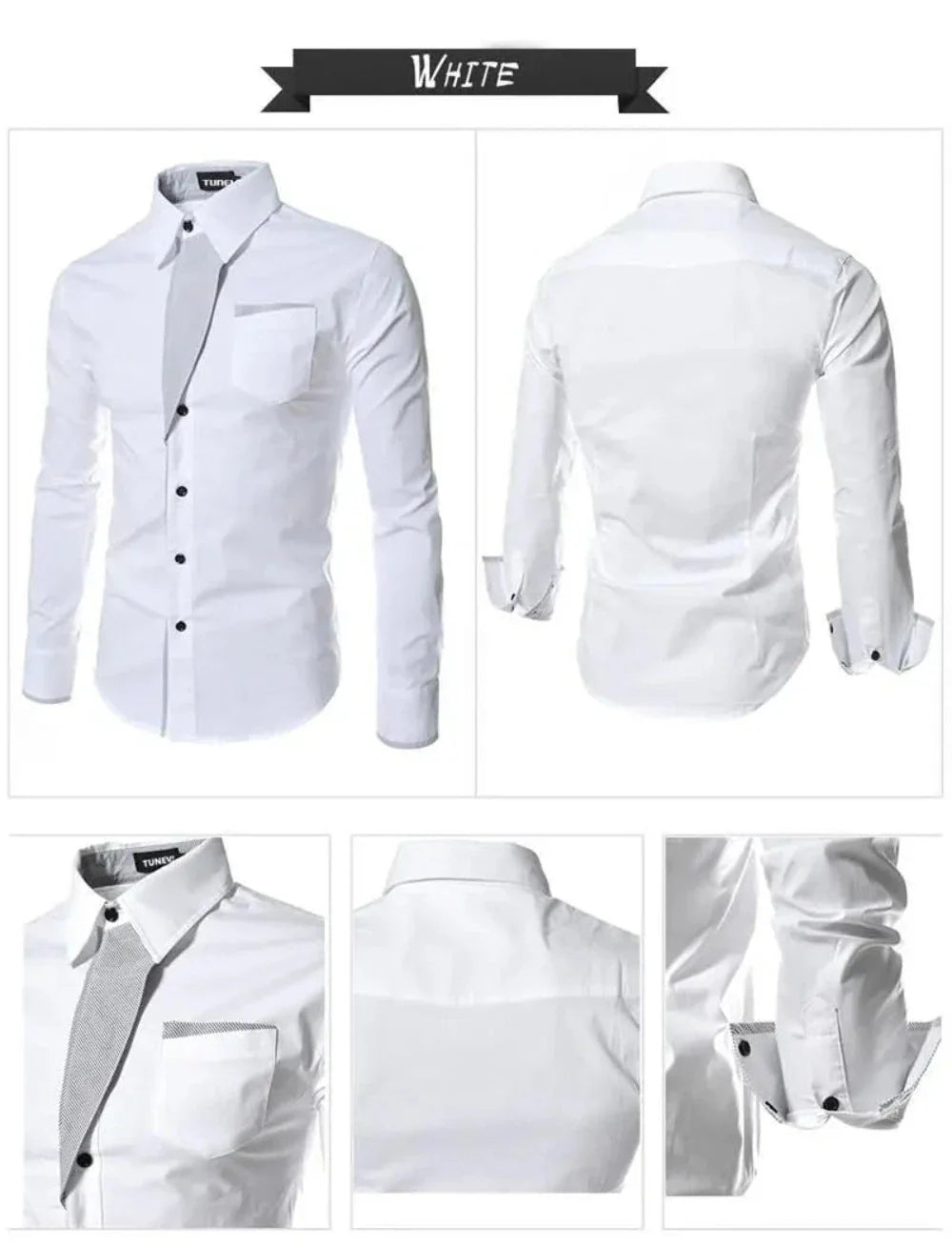 Mens Long Sleeve Button Front Shirt with Front Collar Details