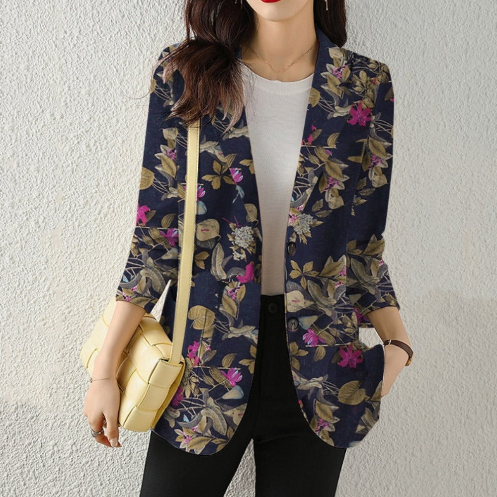 Womens Long Sleeve  Dual Buttons Floral Blazer