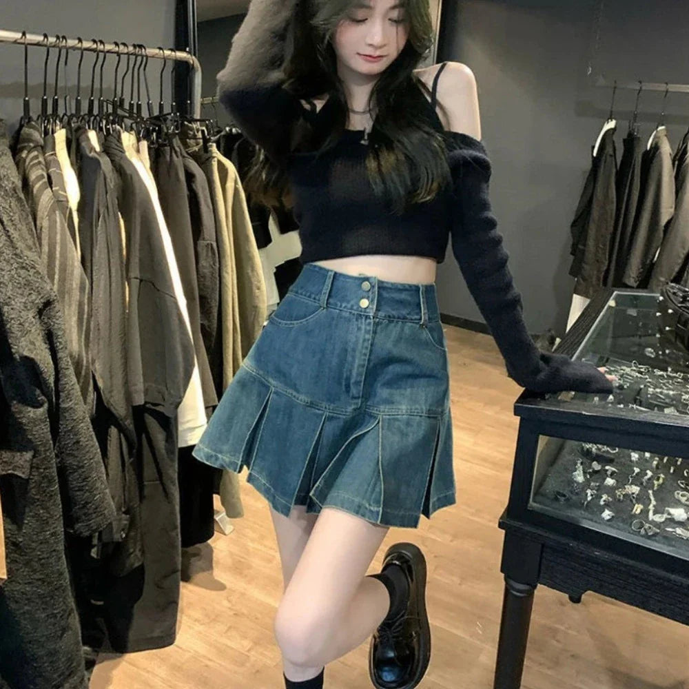 KPOP High Waisted Mini Denim Skirt