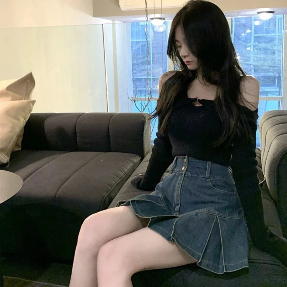 KPOP High Waisted Mini Denim Skirt