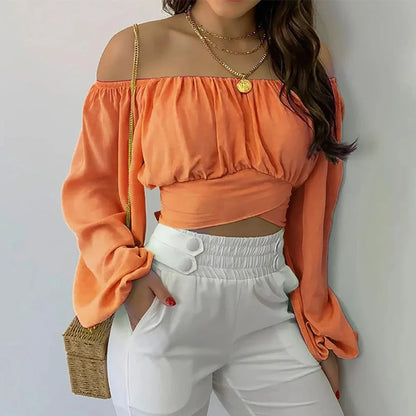 Womens Summer Off Shoulder Bell Sleeve Top