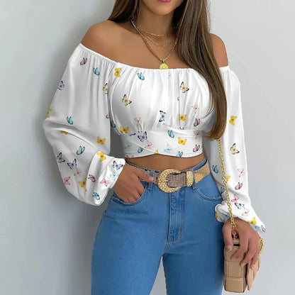 Womens Summer Off Shoulder Bell Sleeve Top