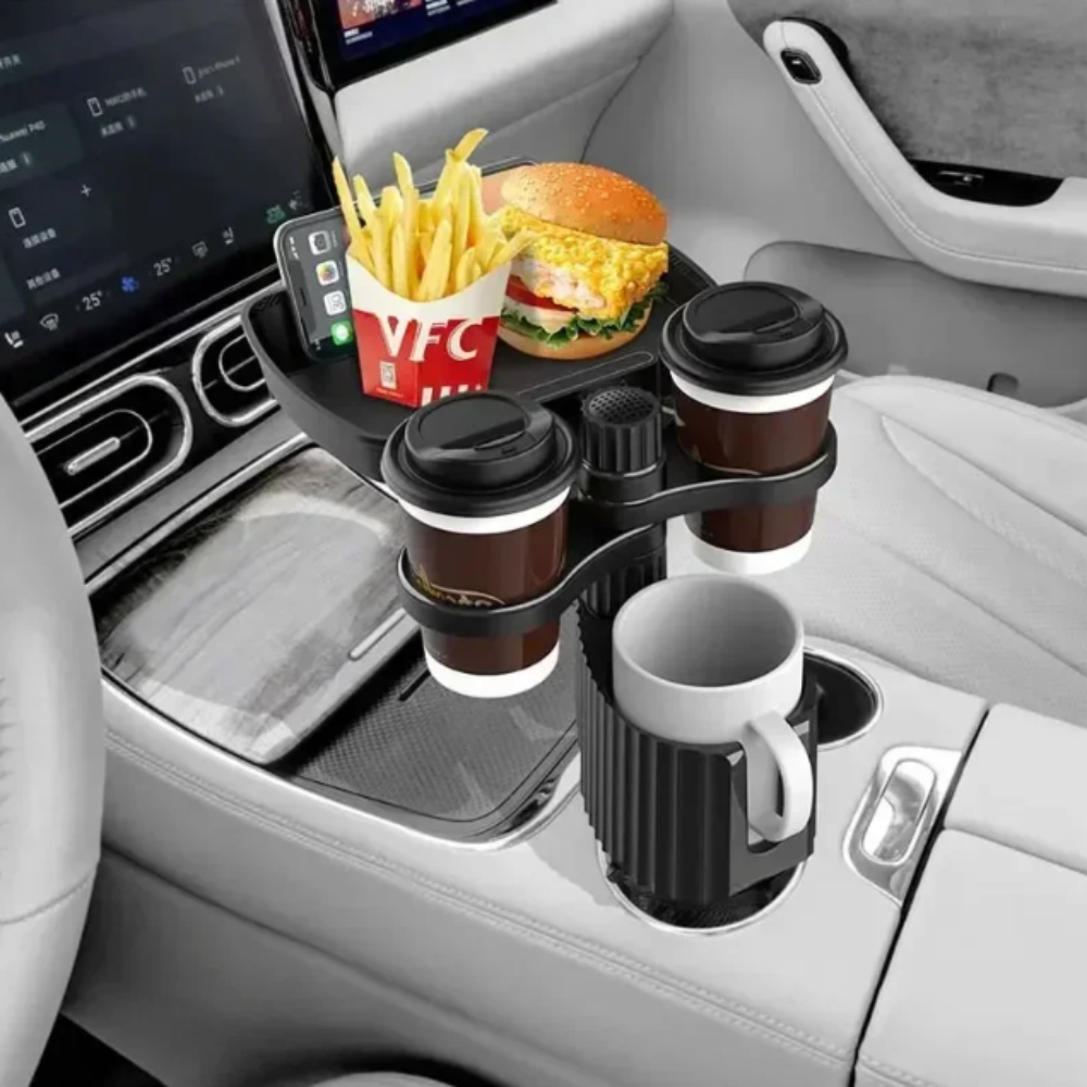 Rotatable Twin Car Cup Holders with Food Tray