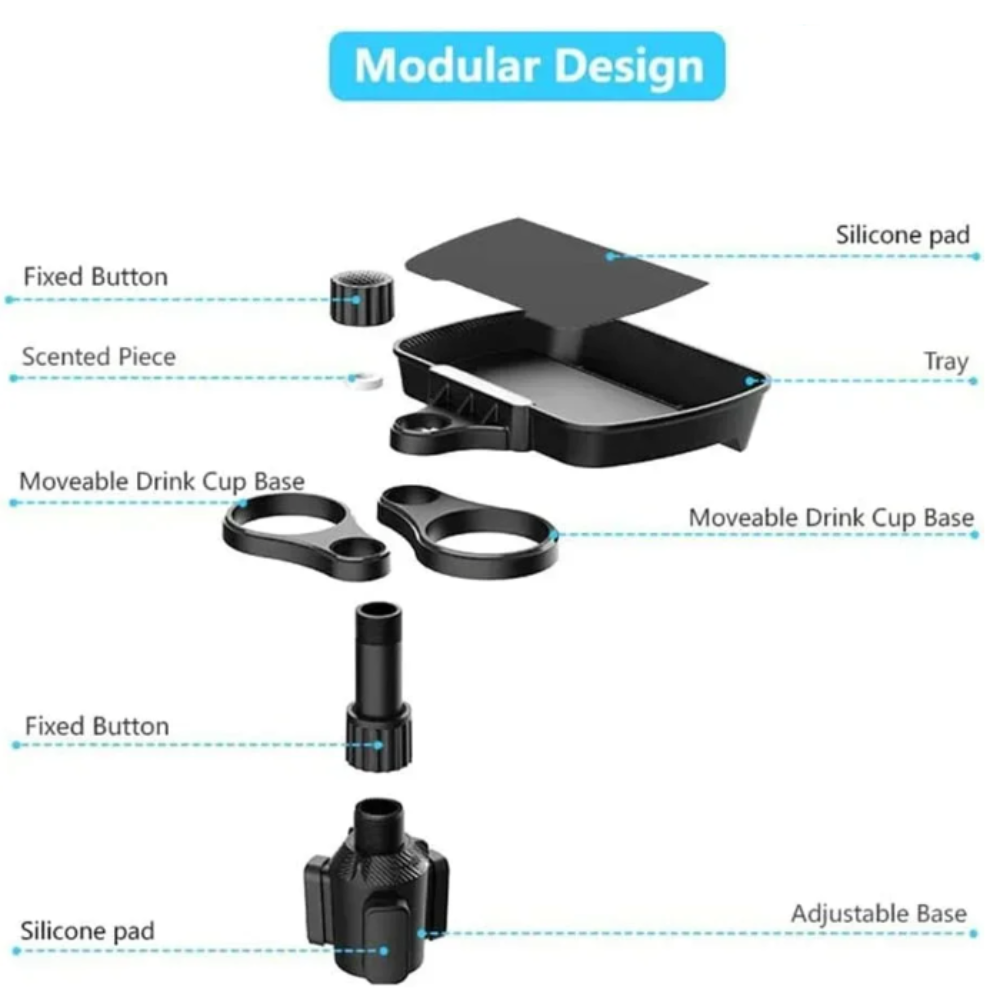 Rotatable Twin Car Cup Holders with Food Tray