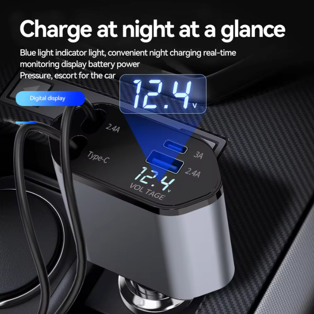 4 in 1 Retractable 120W Fast Car Charger