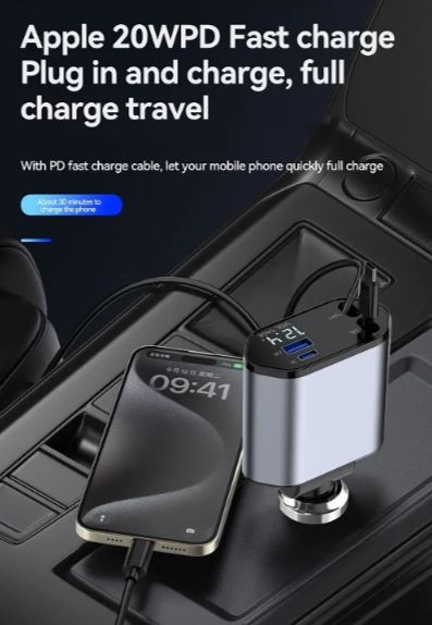 4 in 1 Retractable 120W Fast Car Charger