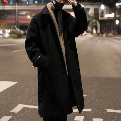 Mens Long Trench Coat With Button Slit Details