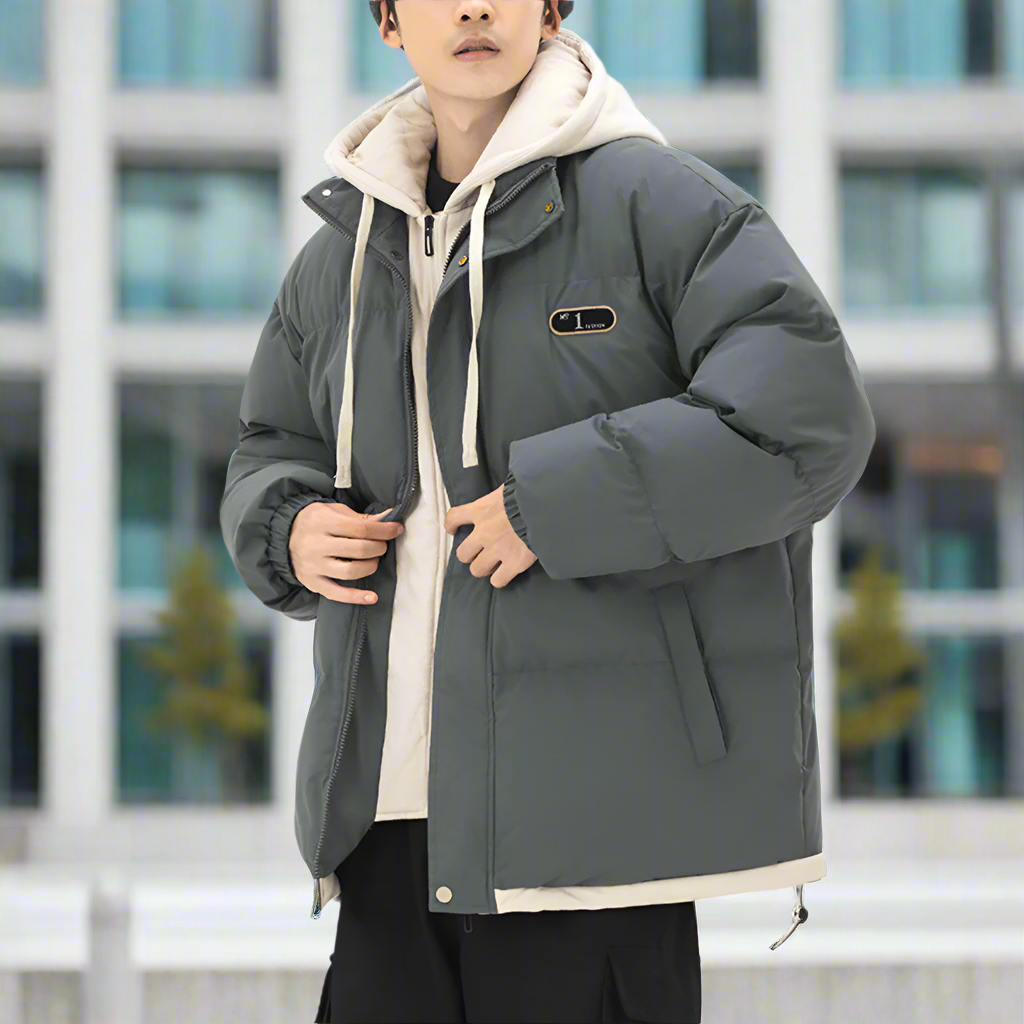 Mens Layered Look Hooded Puffer Jacket