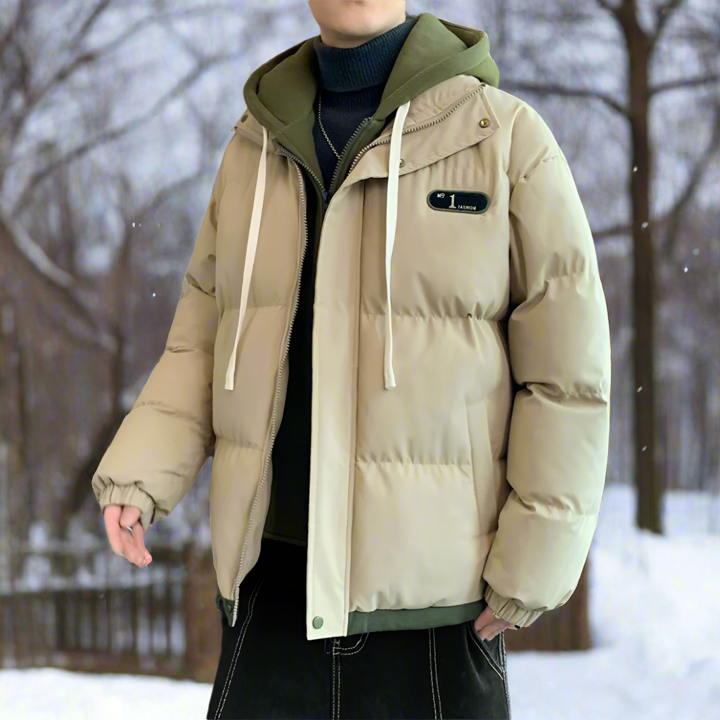 Mens Layered Look Hooded Puffer Jacket