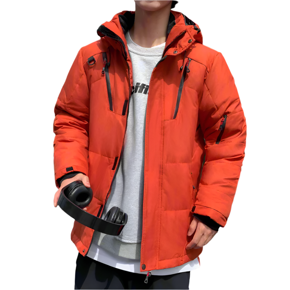 Mens High Collar Puffer Jacket With Removable Hood