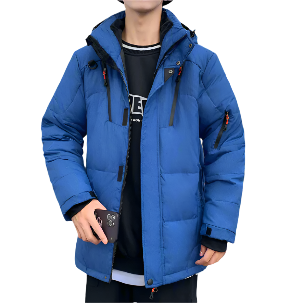 Mens High Collar Puffer Jacket With Removable Hood