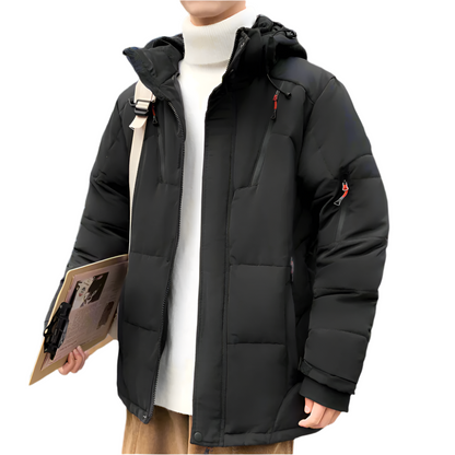 Mens High Collar Puffer Jacket With Removable Hood