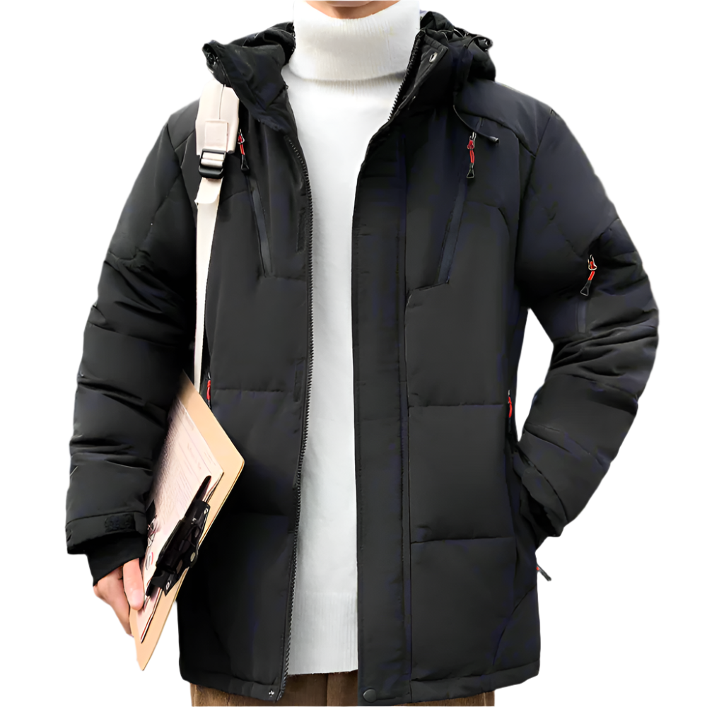 Mens High Collar Puffer Jacket With Removable Hood