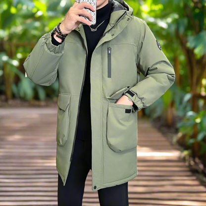 Mens Mid Length Windproof Hooded Jacket