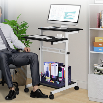 Adjustable 3 Tier Laptop Standing Desk With Lockable Wheels