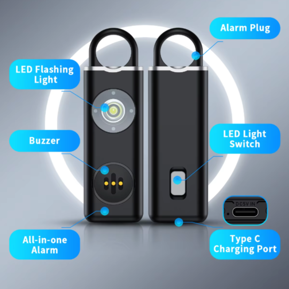 Rechargeable Personal Alarm Keychain with Flashlight