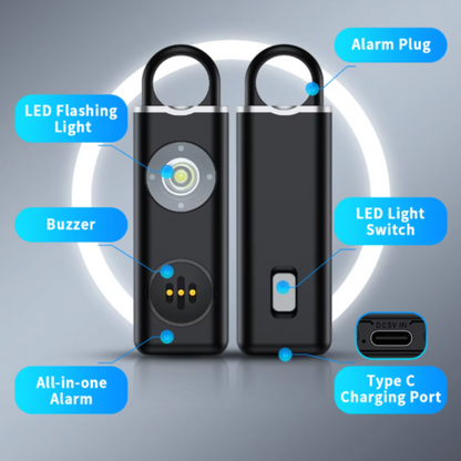 Rechargeable Personal Alarm Keychain with Flashlight