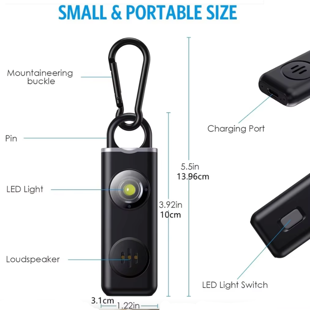 Rechargeable Personal Alarm Keychain with Flashlight