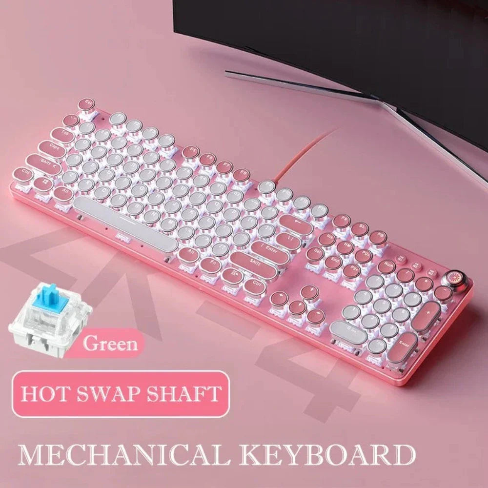 Pink and Sky Blue Theme Retro Mechanical Wired Keyboard