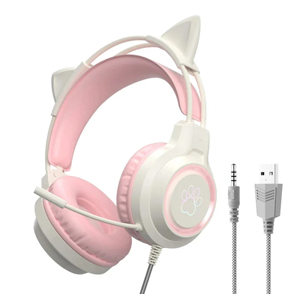 Animated Theme Wired LED Cat Ears Headphones