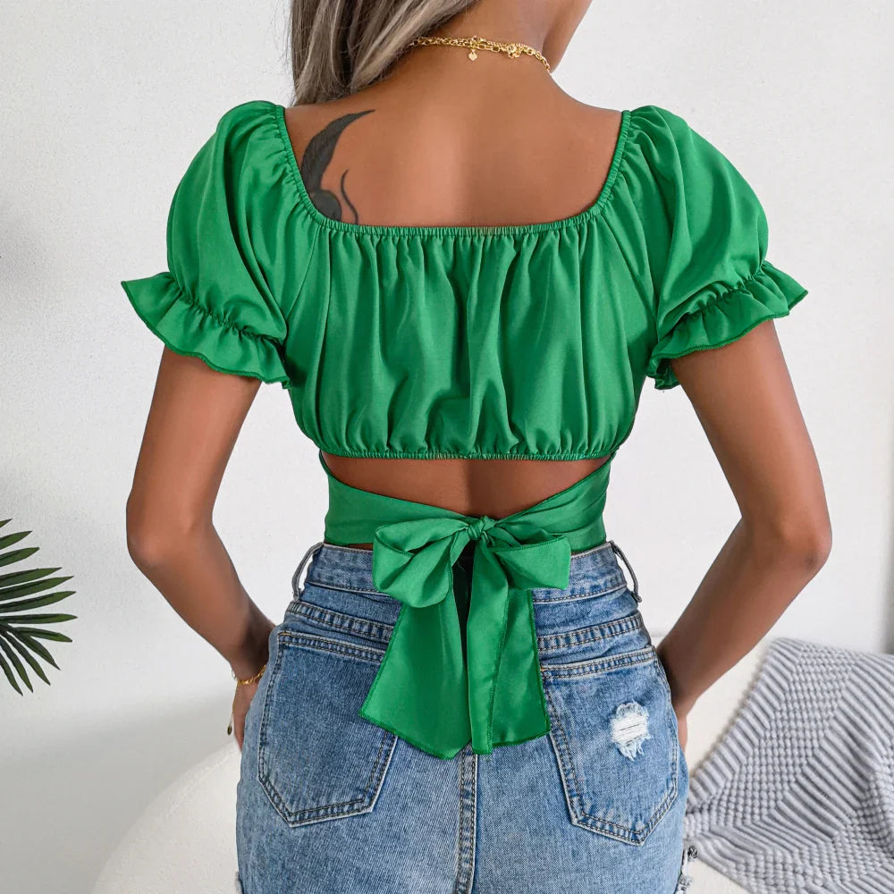 Womens Summer Chiffon Short Sleeve Top