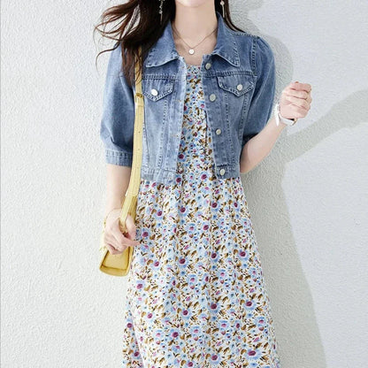 Women Half Sleeve Denim Short Jacket