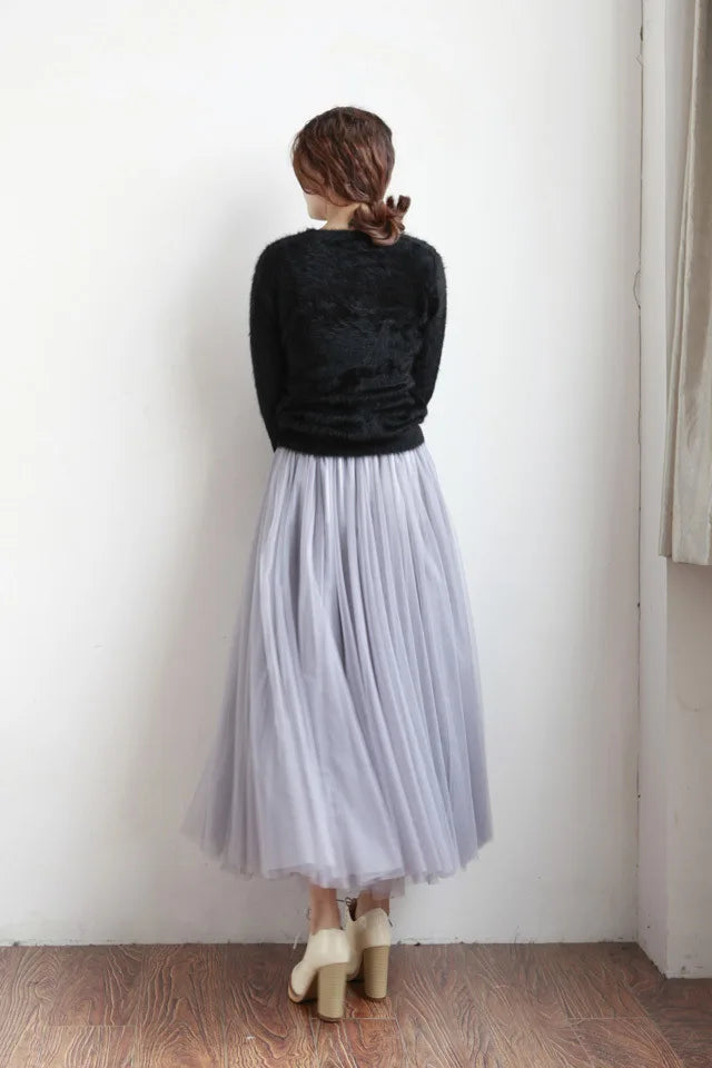 Summer 3 Layers Elastic High Waist Long Skirt