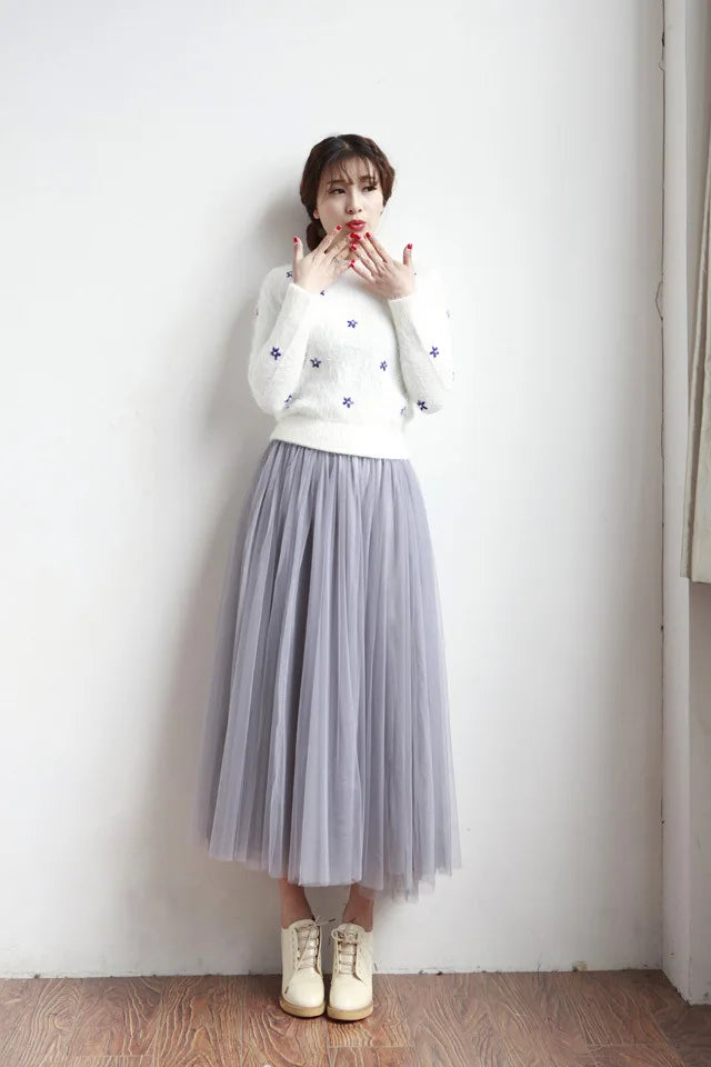 Summer 3 Layers Elastic High Waist Long Skirt