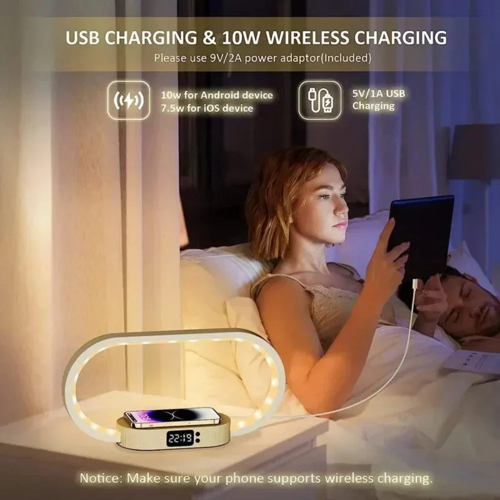 Wooden Wireless Charger LED Lamp Station