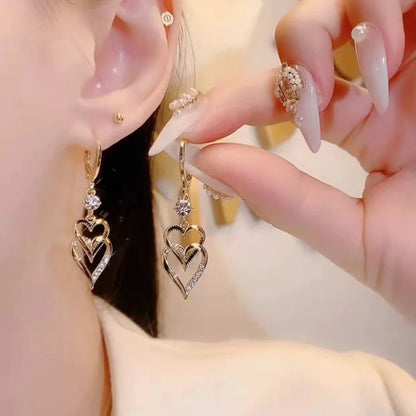 Double Heart Layer Dropped Earrings