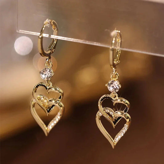 Double Heart Layer Dropped Earrings