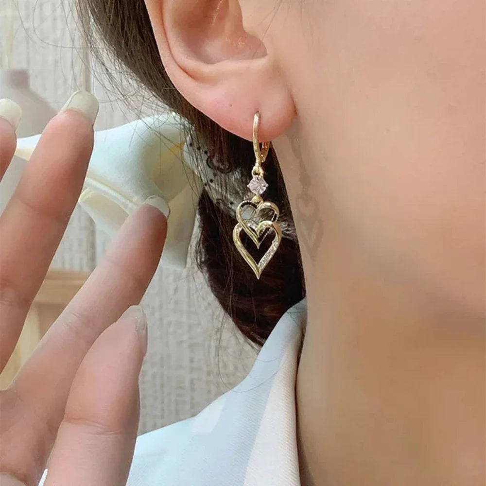 Double Heart Layer Dropped Earrings