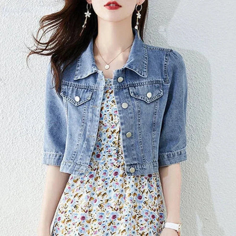 Women Half Sleeve Denim Short Jacket