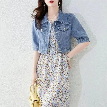 Women Half Sleeve Denim Short Jacket