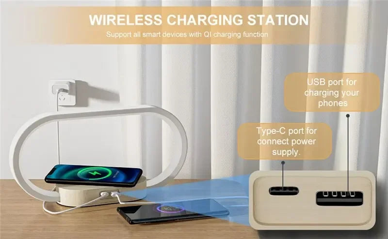 Wooden Wireless Charger LED Lamp Station