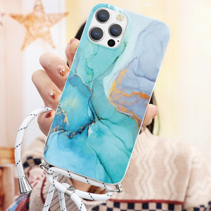 Marble Painting Phone Case With Crossbody Strap For iPhone