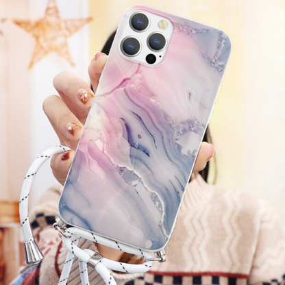 Marble Painting Phone Case With Crossbody Strap For iPhone