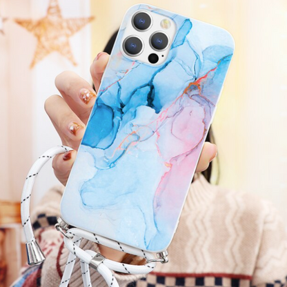 Marble Painting Phone Case With Crossbody Strap For iPhone