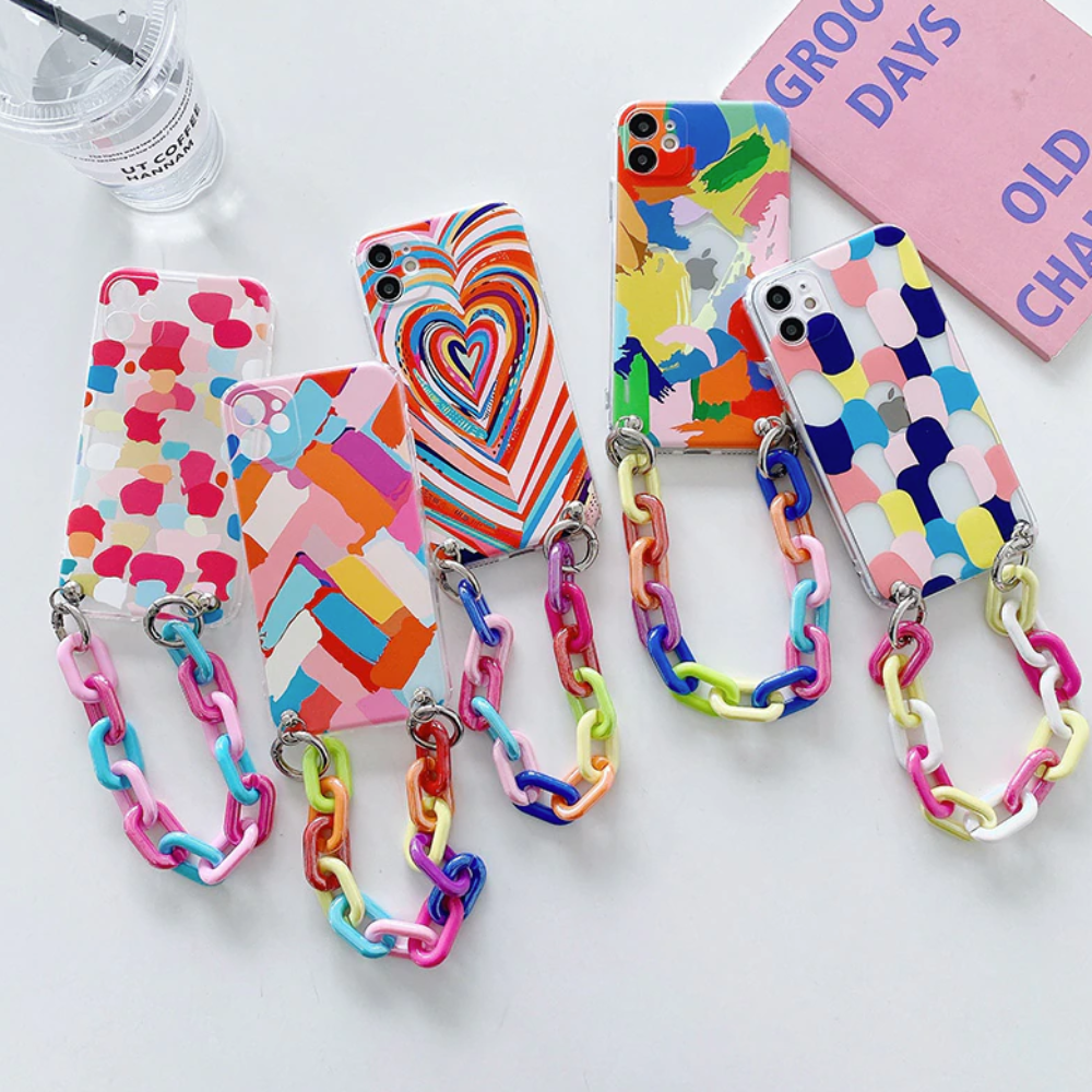 Colorful Phone Case With Bracelet Chain For iPhone