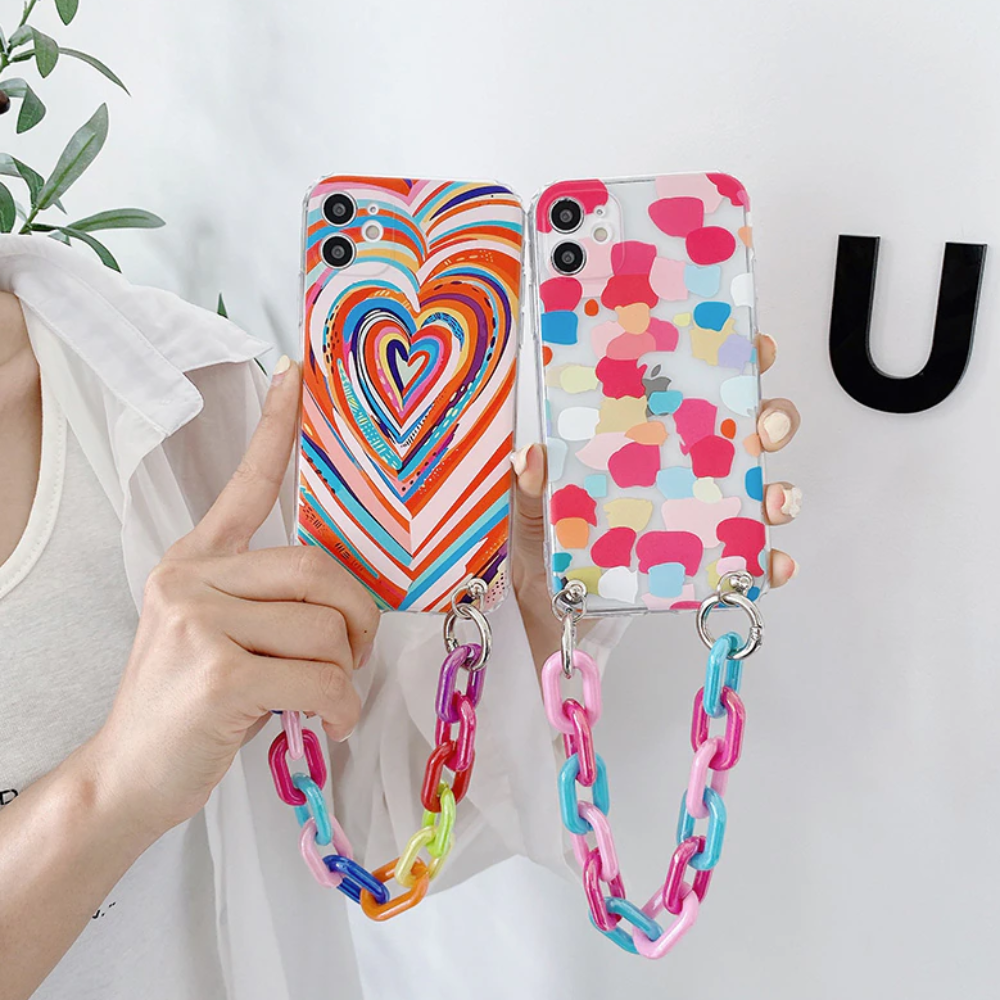 Colorful Phone Case With Bracelet Chain For iPhone