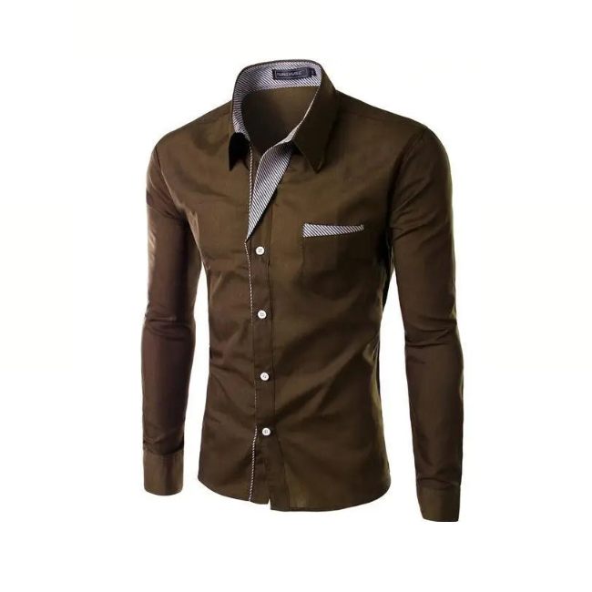 Mens Long Sleeve Button Front Shirt with Front Collar Details