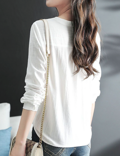 Womens V Neck Embroidery Quarter Sleeve Top