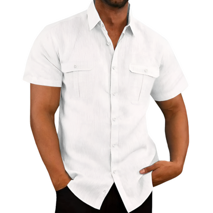 Mens Summer Short Sleeve Linen Shirt