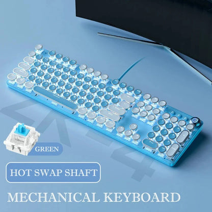 Pink and Sky Blue Theme Retro Mechanical Wired Keyboard