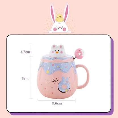 Cartoon Donut Kitten Theme Mug with Lid