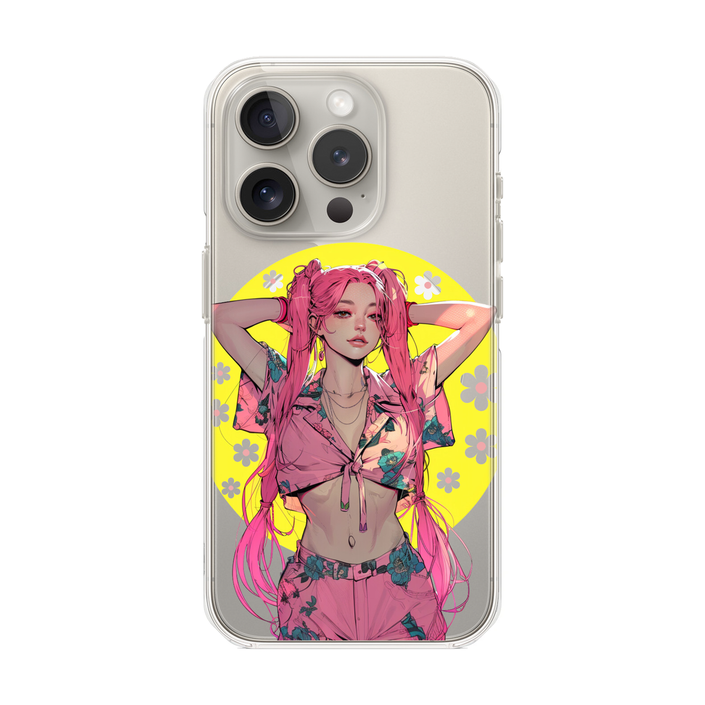 Oneticase Pink Hair Anime Girl Magnetic Clear Case for iPhone