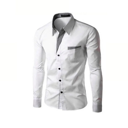 Mens Long Sleeve Button Front Shirt with Front Collar Details