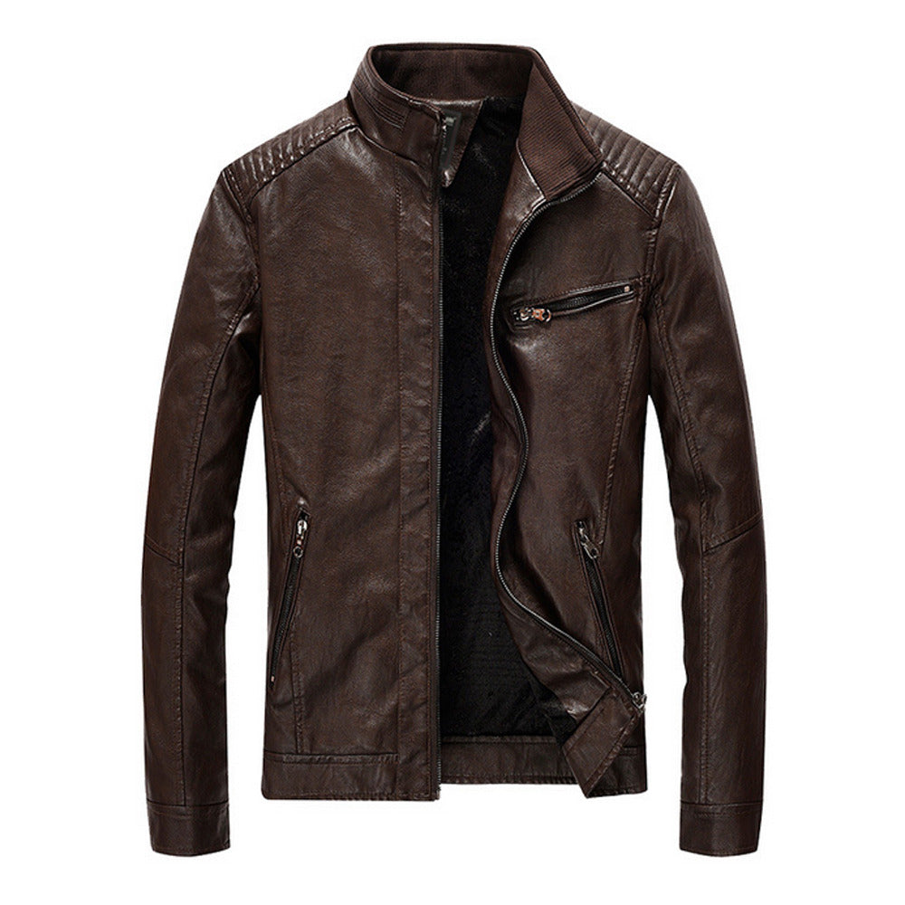 Mens Stand Collar Motorcycle Vegan Leather Jacket – Onetify